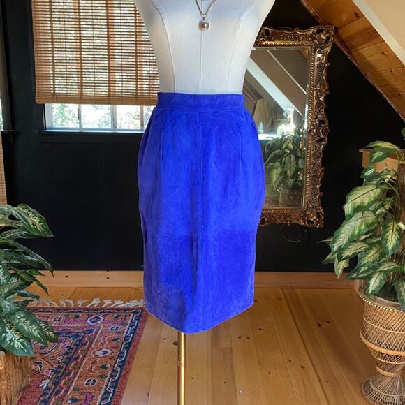 Blue Suede Leather Skirt Vintage with Tags - Picture 1 of 7